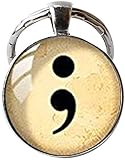 Glass Cabochon Image Semicolon Keychain Women Jewelry