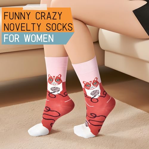 Image of HSELL Women Novelty Socks with Funny Animals Designs Cute Ideal for Cat Lover Breathable Cotton Socks for Daily Wear