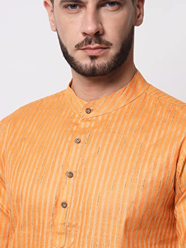 Image of Vastraa Fusion Men's Printed Kurta Pure Cotton Long Kurta, Round Collar, Full Sleeves, Button Kurta, Ethnic Wear