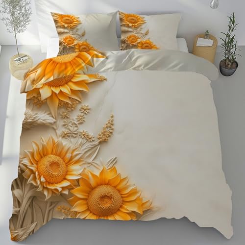 Housse de couette fermeture éclair tournesol 220x240 en microfibre douce