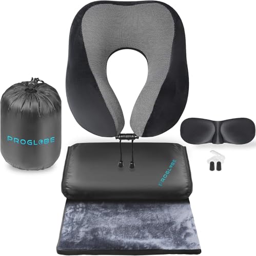 Proglobe Travel Blanket Luxury Travel Set - Ergonomic Airplane Neck Pillow 100% Pure Memory Foam and...