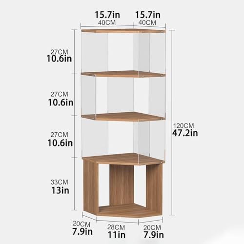4-Tier Acrylic Corner Bookshelf - Durable Transparent Display Shelf for Living Room & Study, Stylish Multi-Purpose Storage Organizer, Space-Saving Home Decor Solution