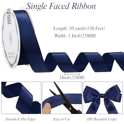 Image of woric Navy Blue Satin Ribbon 1 inch 60 Yards Dark Blue Ribbon for Baby Shower Graduation Party Decoration Gift Wrapping Summer Wedding Bouquet Bows Making Independence Day
