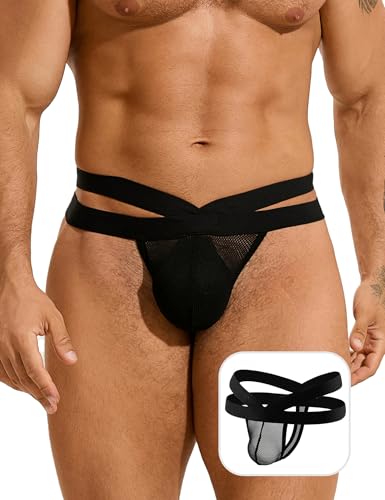 ohmydear Men's Sexy Jockstrap Breathable Underwear Mesh Jock Strap Mens G-String Thongs Athletic Supporter Stretch Underwear