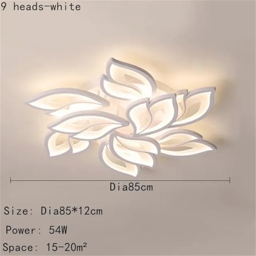 Image of LED Ceiling Light Dimmable, Living Room Lamp with Remote Control, Brightness Color Changing Flower Design White Acrylic Shade for Dining Table Bedroom Chandelier