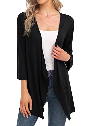 Tianzhu Cardigan For Women Lightweight 3/4 Sleeve Summer Casual Plus Size Sheer Cardigan Open Front Draped Elbow Sleeve Evening Top 4Xl Black #TOP4