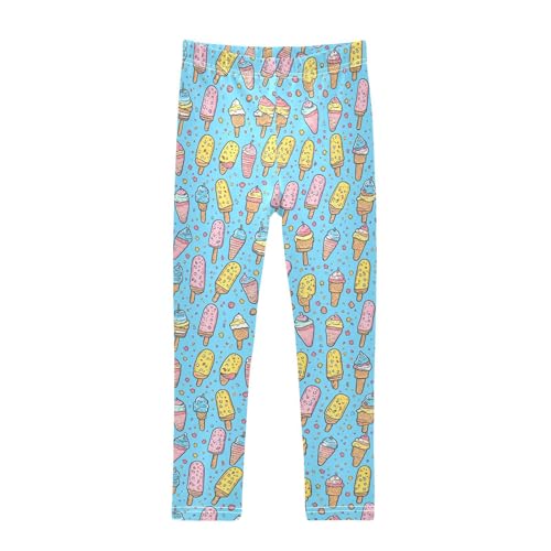 Colorful Popsicle Ice Cream Cartoon Girls Casual Leggings for Kids Printed Long Pant Bottoms Stretch and Soft