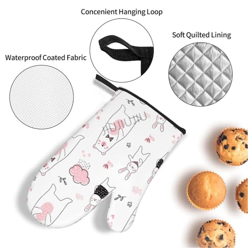 Oven Mitts and Pot Holders Set Bunny Bear Patterns Non-Slip Heat Resistant Oven Mitts and Potholder for Cooking Baking Grilling BBQ - immagine 4