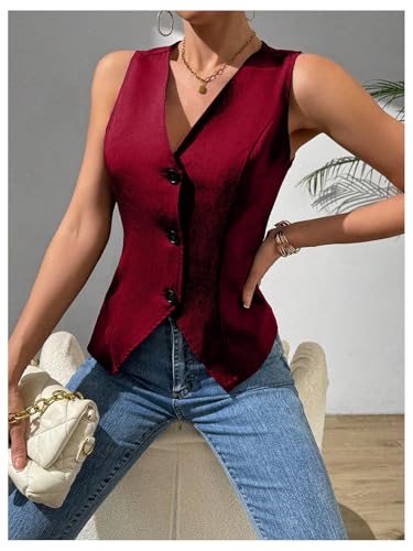 MakeMeChic Women's Suit Vest Top Sleeveless V Neck Blazer Vest Waistcoat4