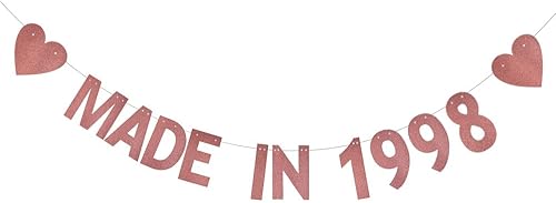 XIAOLUOLY Rose Gold Glitter Banner,Pre-Strung,Funny 24th Birthday Party Decorations Bunting Sign Backdrops,Made In 1998