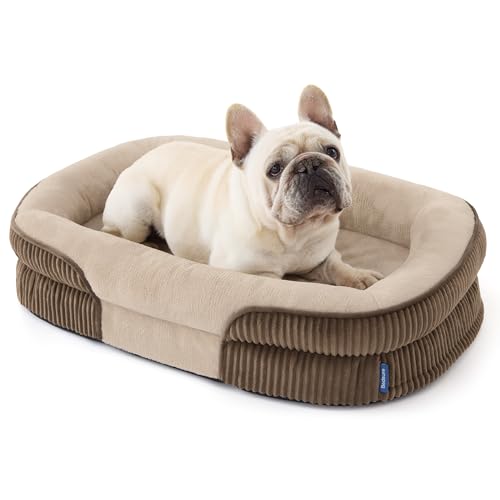 Image of Bedsure Orthopedic Dog Beds Medium - 360° Oval Bolster Medium Pet Bed Sofa for Senior Dogs with Waterproof Washable Cover, Ultra-Soft Fleece Supportive Couch, Brown, 76x51x16.5cm