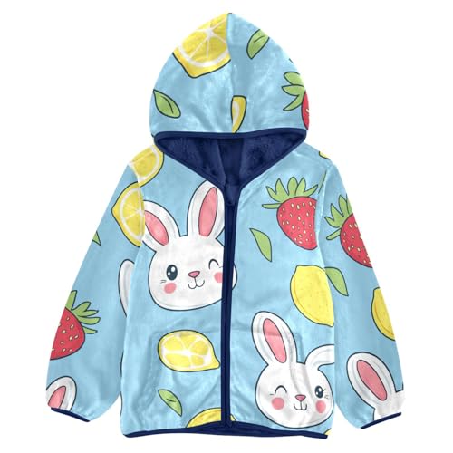 Cute Rabbit and Lemon Girls Fleece Jacket Girls Fall Jacket Girls Zip Up Hoodie Girls Sherpa Jacket 2-10T