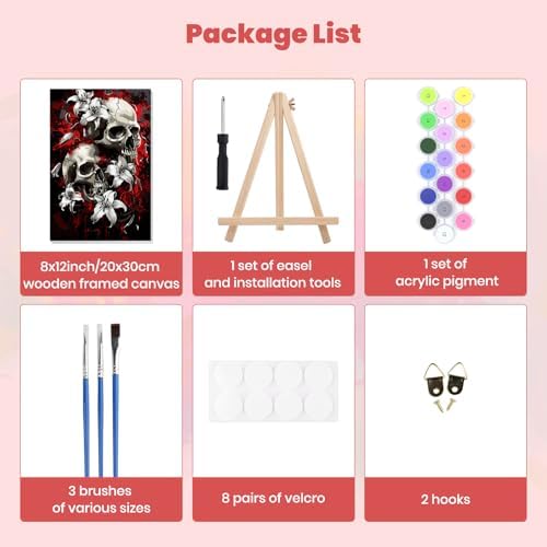 MXJSUA Skulls and Lilies Framed Paint by Numbers Kit for Adults Beginner with Wooden Easel, Adults' Paint-by-Numbers on Canvas, Easy DIY Acrylic Number Painting for Home Decor Gifts, 20x30cm — view 6