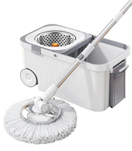 Cubo de fregona giratoria con 2 cabezales de repuesto de microfibra, sistema de limpieza giratorio 360, juego de fregona y escurridor de cubo para el hogar
