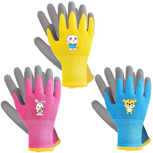 Image of HASTHIP 3Pairs Kids Gardening Rubber Gloves, Ages 5-9, Outdoor Play