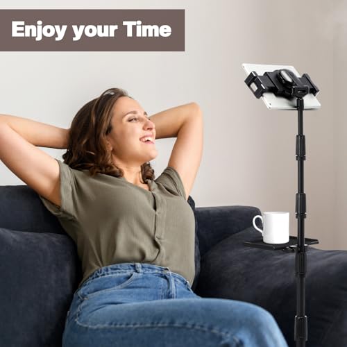 Mootycapa Tablet Floor Tripod Stand 360 Degree Rotatable Tablet Holder with Tray Adjustable Height 25"- 65" Home Projection Computer Stand Compatible with ipad Kindle e-Book Reader