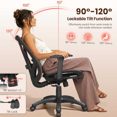 Image of Ergonomic Office Chair, Mesh Computer Desk Chairs with BIFMA X5.1 Certified, Adjustable Lumbar Support, 3D Arm, Tilt Back, Wide Seat, Comfy Swivel Work Task Chair for Company and Home (Sunset Orange)