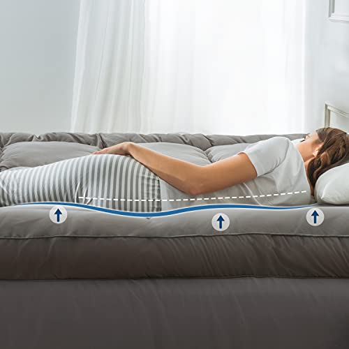 Full Mattress Topper, Cooling Bed Topper Mattress Pad Cover, Over 3 Inch Thick Plush Pillow Top Mattress Topper For Back Pain Relief, Soft Down Alternative Toppers With Deep Pocket, Grey #TOP7