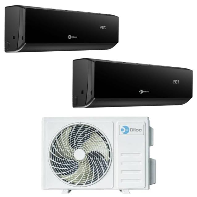 Climatizzatore Condizionatore Inverter Diloc Over Black dual split 9+12 9000+12000 Btu D.Over214 R32 A+++ (A++/A+) Wi-fi Integrato Nero Inverter in Pompa di Calore