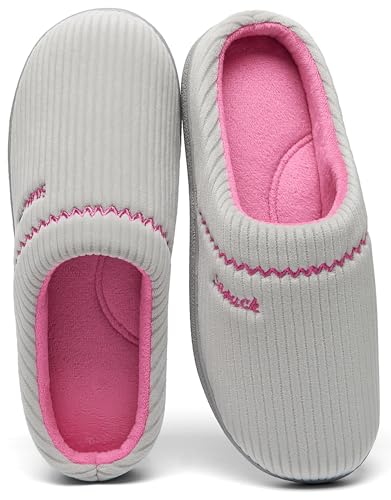 Image of House Slippers for Women with Arch Support | Memory Foam Non-Slip, Two Tone Embroidered Soft Home Slippers, All Season Comfort