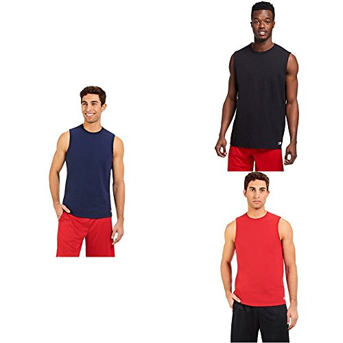 Russell Athletic Men's Cotton Performance Sleeveless Muscle T-Shirt, Navy/Black/True Red, XX-Large