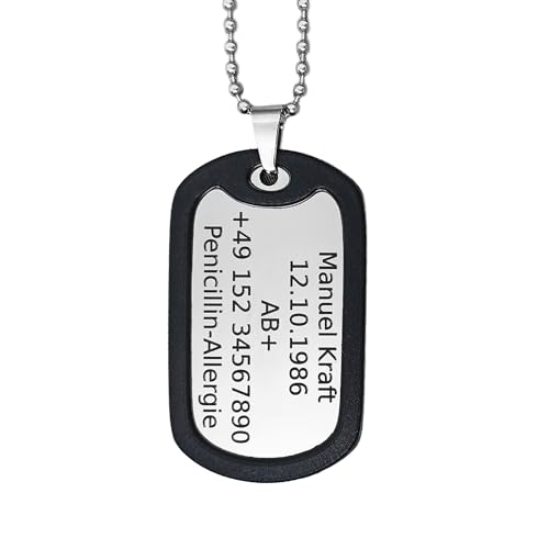 Generisch Dog Tag Personalisiert – Erkennungsmarke Edelstahl – Glanz Kette Mit Namen – Gravur – Personalisierte Kette Herren – Militär Geschenke – 2 Mm Dick –...