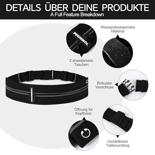PEGINMOL Laufgürtel für Handy, Handytasche für Laufen Schwarz – Ansicht 2