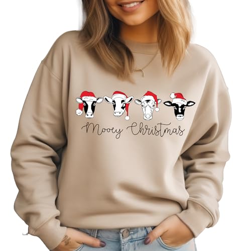 Mooey Christmas Sweatshirt, Cow Sweatshirt Multicolor