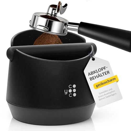 COYOOCO Abklopfbehälter für Siebträger groß – Espresso Knock Box geräuscharm mit rutschfestem Stand – Barista Zubehör - Kaffeesatz Abschlagbehälter in schwarz
