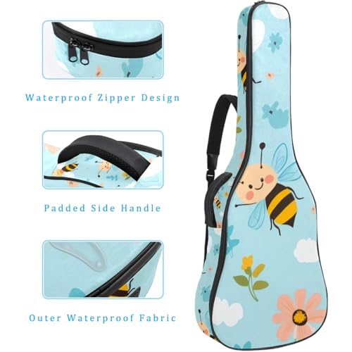 Housse de guitare basse et acoustique 109 cm imperméable avec double sangle sac à dos à fleurs