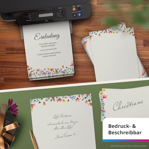 10 Briefpapier und Briefumschlag Set | Spring Flowers Bunte Blumen romantisch | Papier und Umschlag mit Design-Motiv bedruckt | 90 g/m²