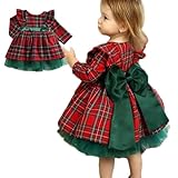 [OMISAA] クリスマス 女の子 ワンピース Xmas サンタ 80-130CM ドレス 3歳～4歳 チェック柄 リボン 子供ドレス ガールズ キッズ 春 秋 可愛い スウィート ベルベット プリンセス お祝い 発表会 演出 [並行輸入品]