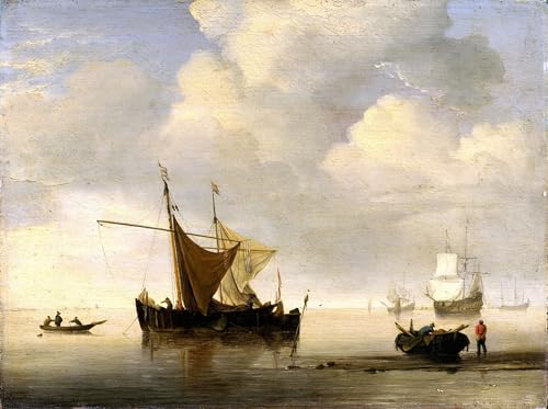 Tableau moderne Calm Two Dutch Vessels par Willem Van De Velde 60x90cm