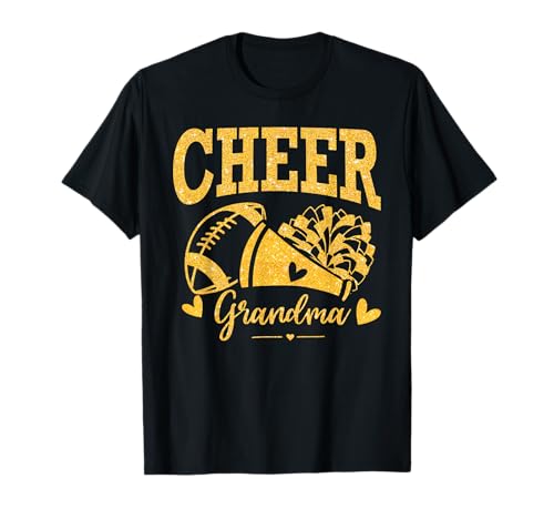 Cheer Grandma Biggest Fan Black Gold Pom Pom Mothers Day T-Shirt