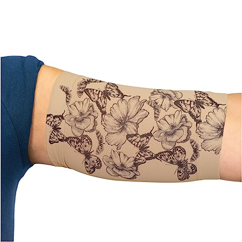 Linphelle Copri Picc in Microfibra - Fascia Copri Picc Braccio in Tessuto Traspirante e di Design, Manicotto Braccio Ideale per PICC, Glucometro, Tatuaggio o Ferite, Rosa e Farfalle, Taglia 3