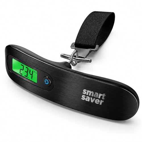Image of Smart Saver Weight Machine for Luggage - 50 kg capacity, Black Steel body, 1 Year replacement - Digital Portable Electronic Luggage Weighing Scale for home, travel, flights, bags (Upto 50 kg)