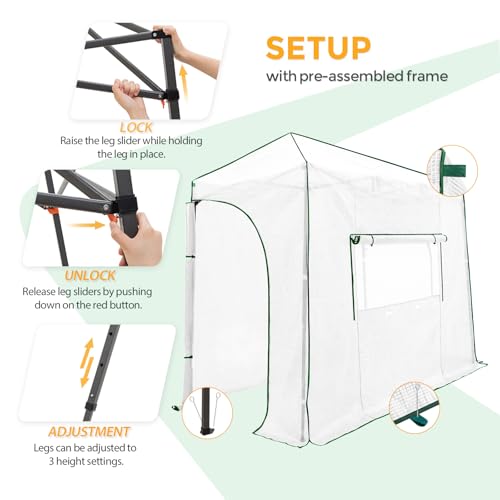 Image of EAGLE PEAK 10x5 Easy Setup Pop Up Greenhouse, Lean-to Design, Clear /White