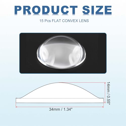 Lente plano convexa PATIKIL transparente y con borde, 15 piezas de 34mm para ópticas LED 2