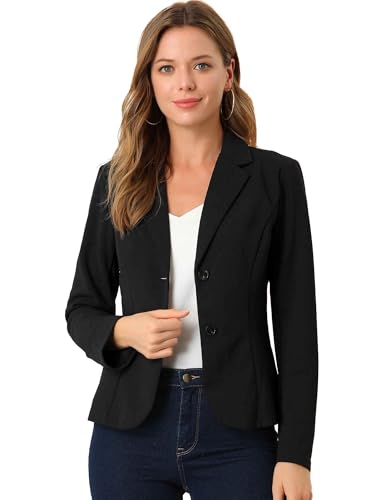 Allegra K Women's Work Office Blazer Stretch Lapel Collar Long Sleeve Jacket Suit Blazer Small Black