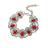 ChungLong0593 Bohemian Natural Turquoise Vintage Metal Bracelet Geometric Aesthetic Jewelry Women's Fashion Western Ethnic Style Accessories Gifts-Red