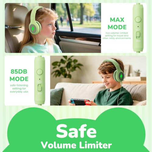 Wuopzf Kids USB C Headphones for School, 2025 Upgrade Safe Listening Wired Over-Ear Headphones with LED Lights, Volume Limiter & Microphone, Foldable Design for iPhone 16, iPad, Tablet (Green) - Image 2