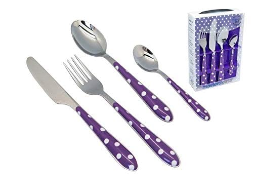 Eme Posaterie Set di 24 Posate LINEA BONITA, Acciaio inox, Con Manico a Linea, Elegante Set di Posate con Coltello, Forchetta, Cucchiaio per casa, ristorante lavabile in lavastovigli (A Pois Viola)