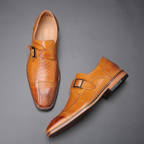 Pointed Toe Dress Oxfords Shoes for Men with Monk Strap, Vintage Casual Slip-on Hand Stitched Stacked Heel Wide Derby Shoe for Office Work Business Fashion3