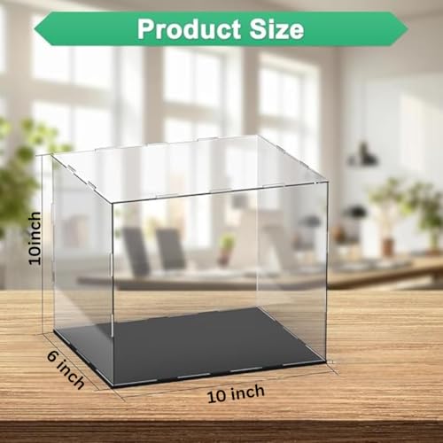 Image of RAPAL Clear Acrylic Display Case, 10 x 8 x 8 inch Self Assemble Small Display Box Stand with Black Base, Dustproof Protection Showcase for Collectibles Memorabilia Figurines