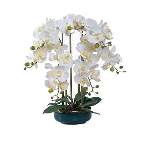 Juego de Flores Artificiales, Flores Artificiales con jarrón, orquídea Phalaenopsis Blanca, Flor Falsa de PU en jarrón en Maceta para Sala de Estar, arreglos para el hogar, decoración Hermosa