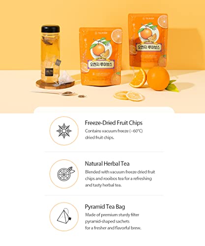 Ssanggye Orange Rooibos Blended Tea 1.5G X 15 Pyramid Tea Bags, Tangerine Peel/Black Tea/Natural Fruit Chips With Orange Flavors Refreshing Sweet And Soothing Tastes Contians Low Caffeine #TOP5