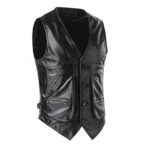 Chaleco de cuero para hombre abrigo slim negro de un solo pecho XXXL 2