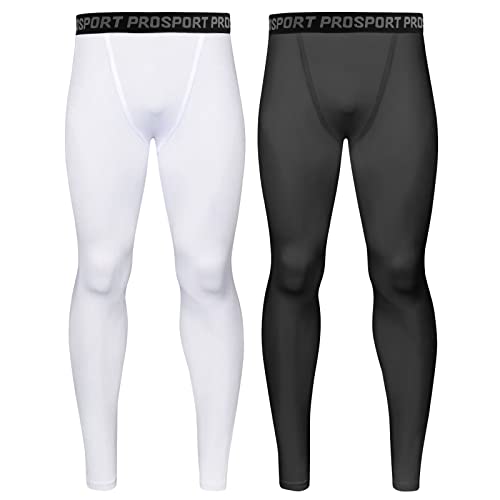 Blaward 2 Pack Men’s Compression Pants Tights Leggings Sports Baselayer Running Athletic Workout Active(Black+White B,S)
