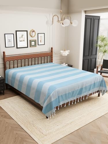 Image of 210 TC Cotton Bedsheet | Handmade Double Bedsheet | Handloom Bedsheets | Without Pillow Cover | Double Bedsheet for Summer (90X100 Inches, 7.5 x 8.3 Feet (Picton Blue)