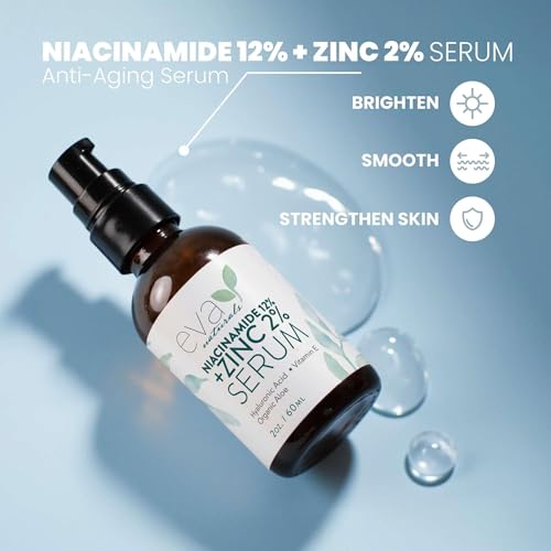 Niacinamide 12% Serum for Face w/Zinc & Hyaluronic Acid – Vitamin B3 & E Pore Minimizer for Dark Spot Corrector, Even Skin Tone, Oil Control, Brightening & Hydrating for Women, 2 Fl Oz